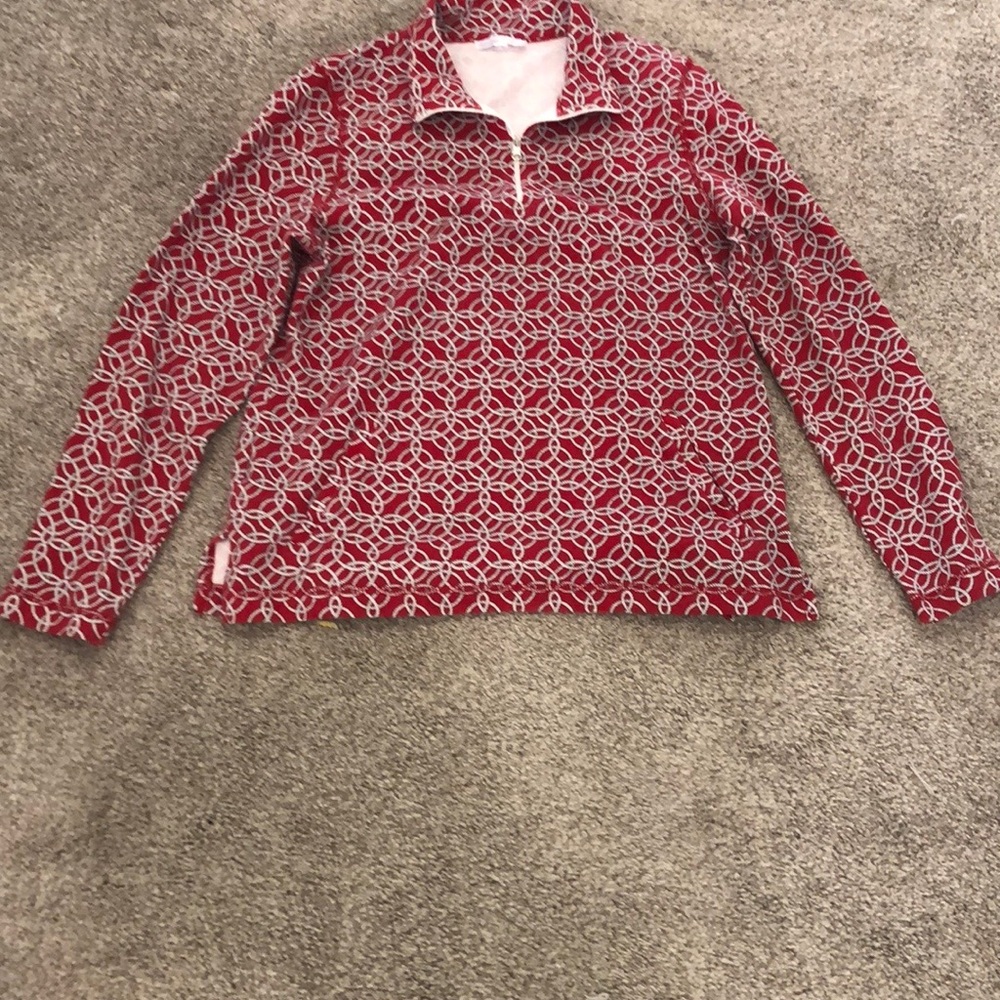 Talbots Hello Saturday Red and White Patterned Long Sleeve Top Size Small Petite